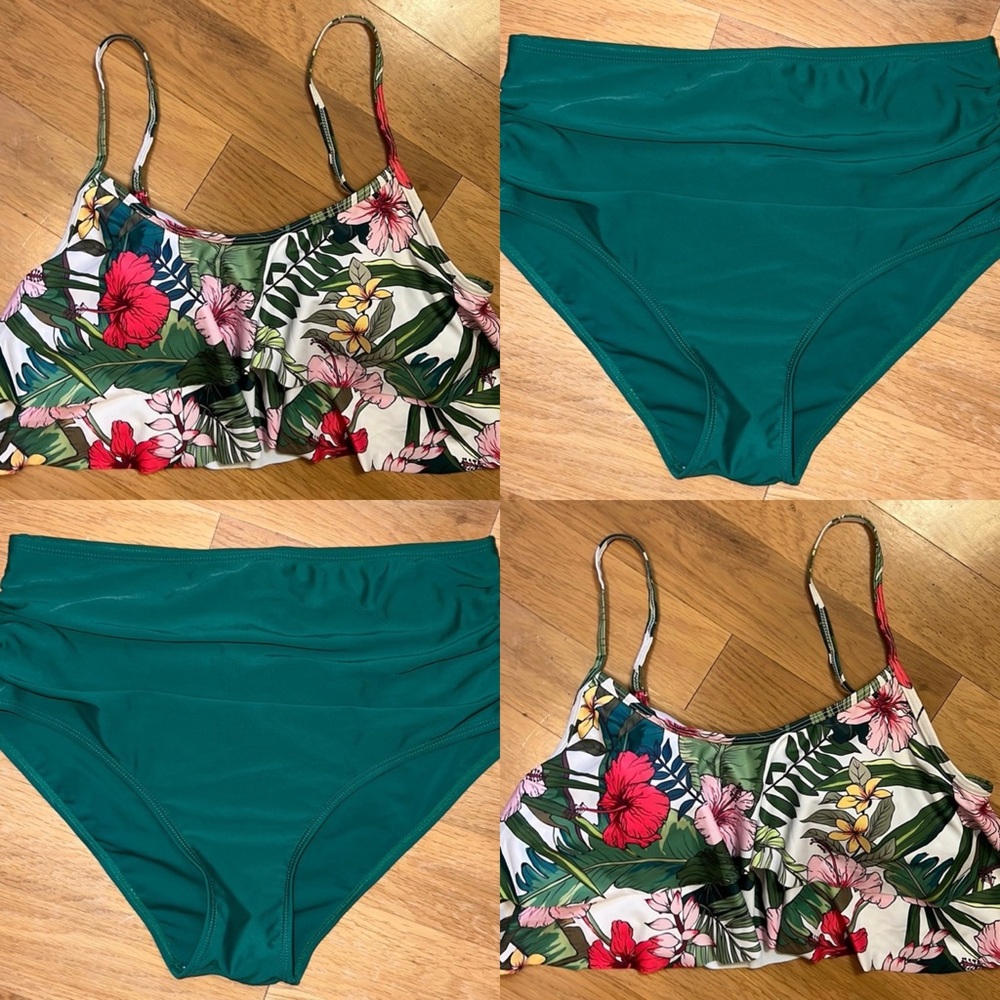 🌴 High Waist Swimsuit Flowy Ruffle Top Size M